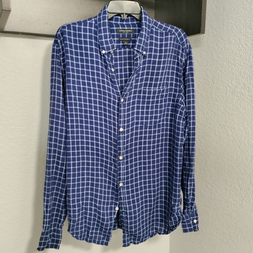 Men's Banana Republic Linen Plaid Shirt size L